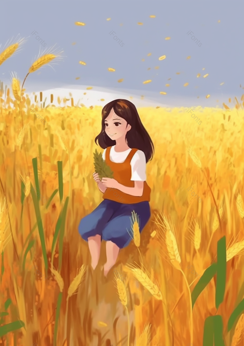 女生节气芒种秋天麦穗插画背景,插画/手绘图,插画/手绘图库,插画/手绘图下载,插画/手绘